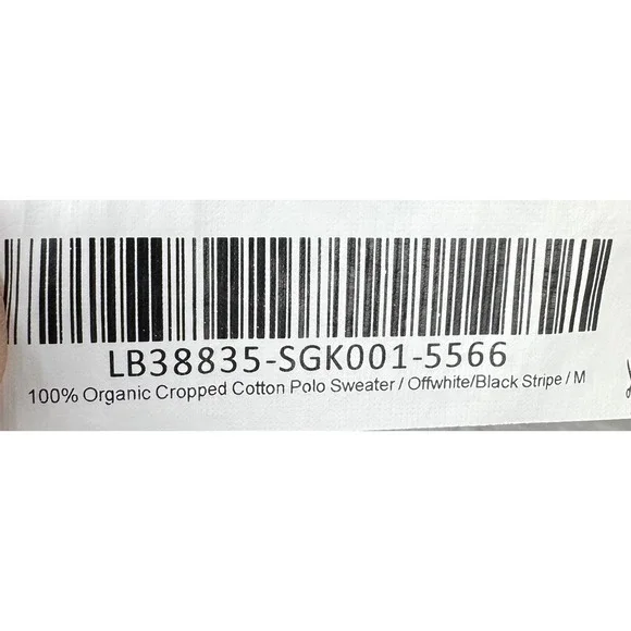 Quince Cropped Polo Sweater Womens Medium Ivory Black Striped Cotton Preppy - Picture 9 of 12